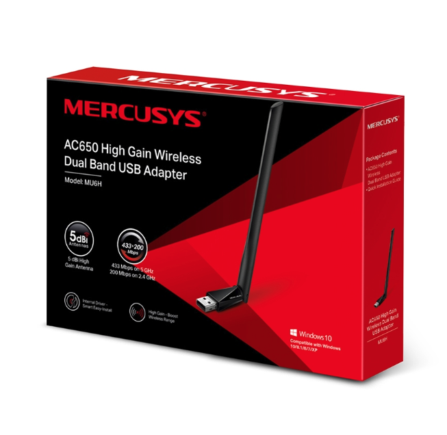 ADAPTADOR INALAMBRICO MERCUSYS AC650 MU6H DUALBAND ALTA GANANCIA