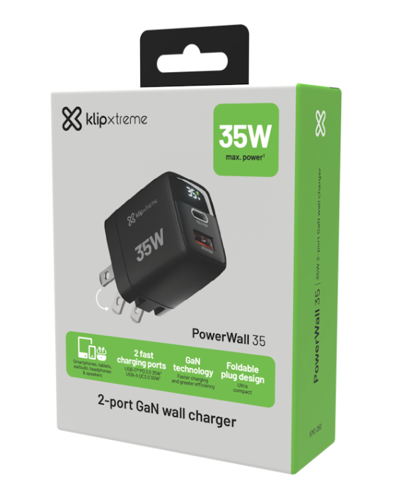 CARGADOR DE PARED DE CARGA RAPIDA 35W KLIPXTREME TIPO C / PD3.0 + USB-A (KMC-250)