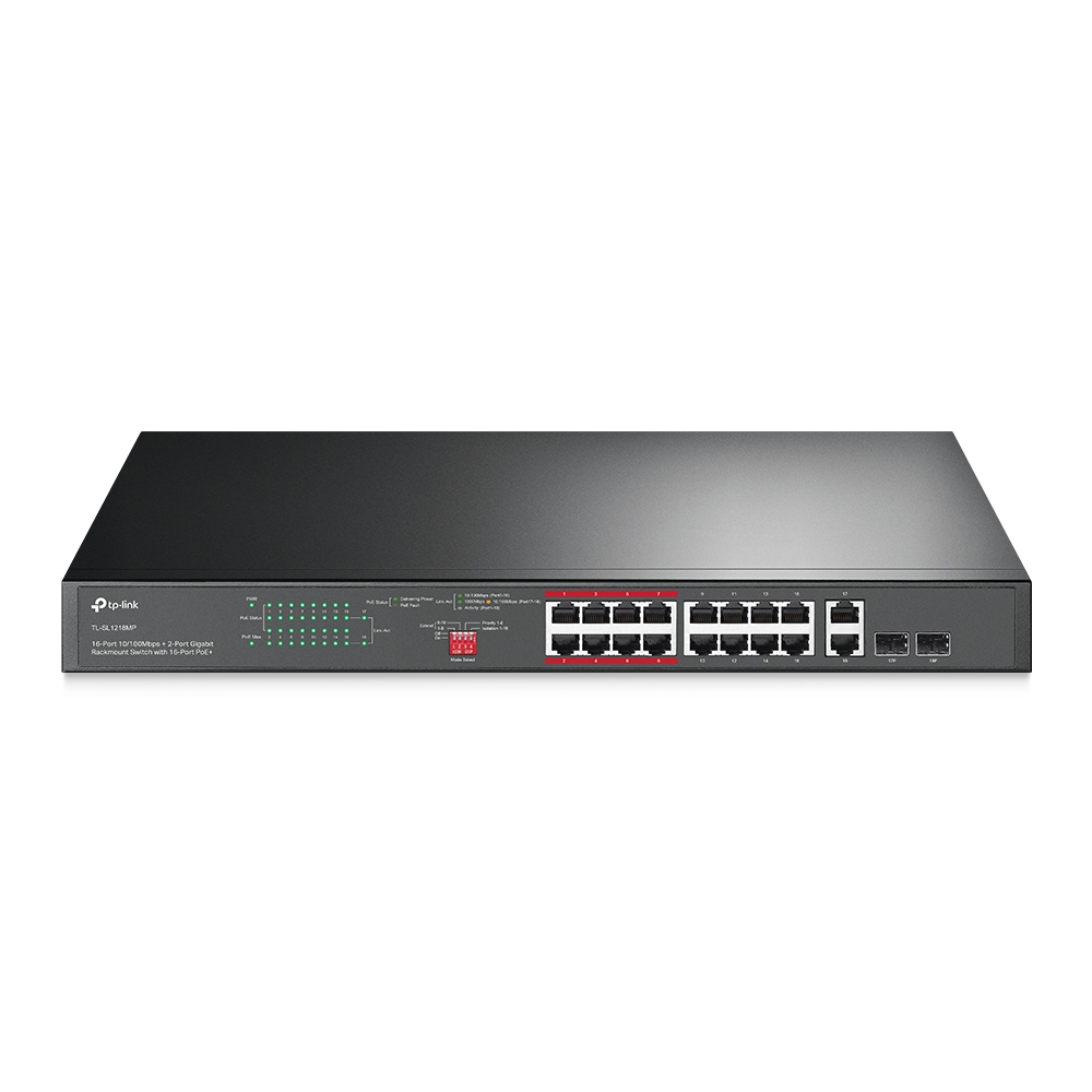 SWITCH TP-LINK TL-SL1218MP 16PUERTOS 10/100 POE+ 2 PUERTOS GB