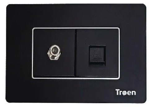 TOMA PARA CABLE COAXIAL Y RED RJ45 DE PARED NEGRO TROEN