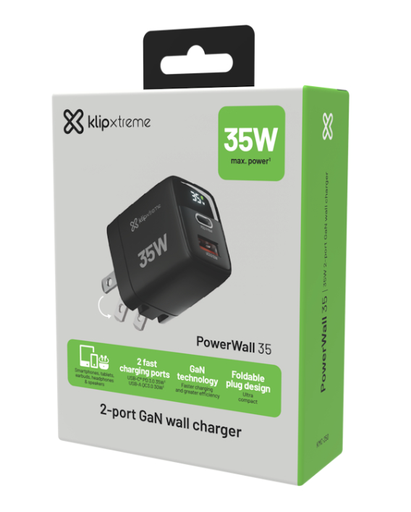 [KMC-250] CARGADOR DE PARED DE CARGA RAPIDA 35W KLIPXTREME TIPO C / PD3.0 + USB-A (KMC-250)