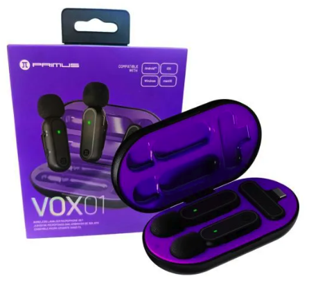 [PMI-L10BT] SET DE MICROFONOS PRIMUS INALAMBRICOS CON ESTUCHE DE CARGA  NEGRO