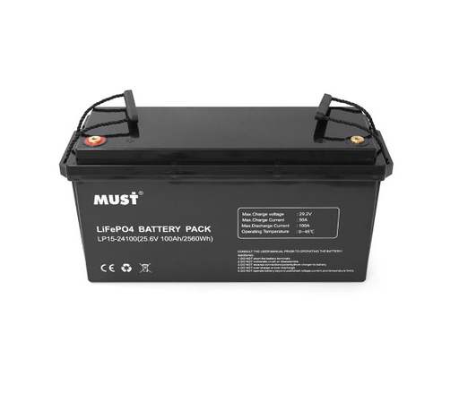 [LP15-24100] BATERIA DE LITIO MUST LIFEPO4 SERIE LP15-24100 - 25,6V 100AH 2560WH 6000 CICLOS